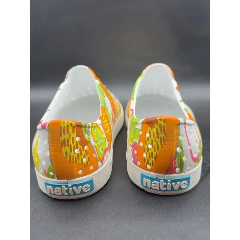 Native Jefferson Print Tropical Fruit Shoes M6 W8 White Multicolor Slip On